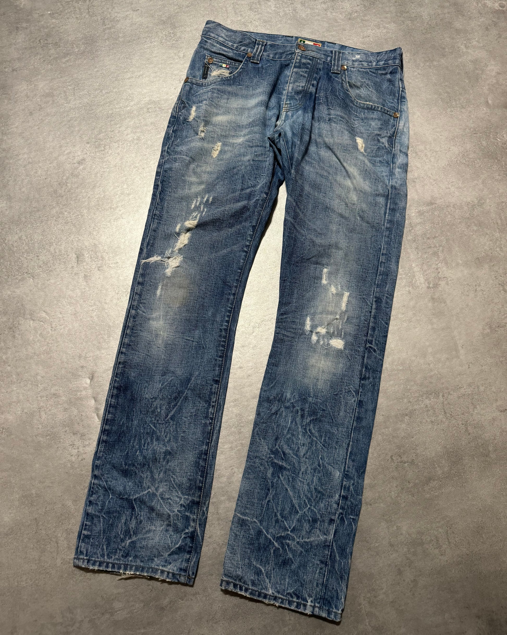 2000s Armani Distressed Italian Blue Worker Denim Jeans (M) - 8