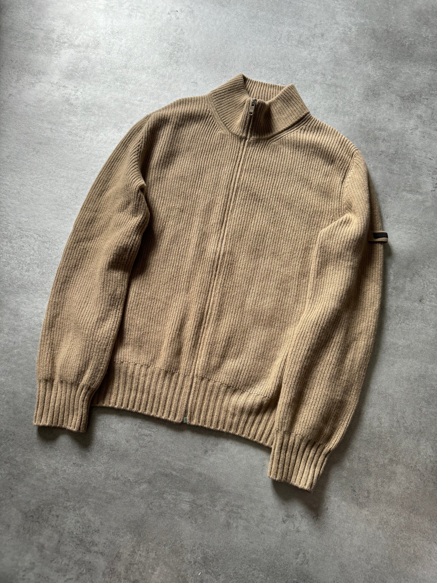 SS2018 Prada Camel Full Zip Wool Minimalist Sweater (L) - 6