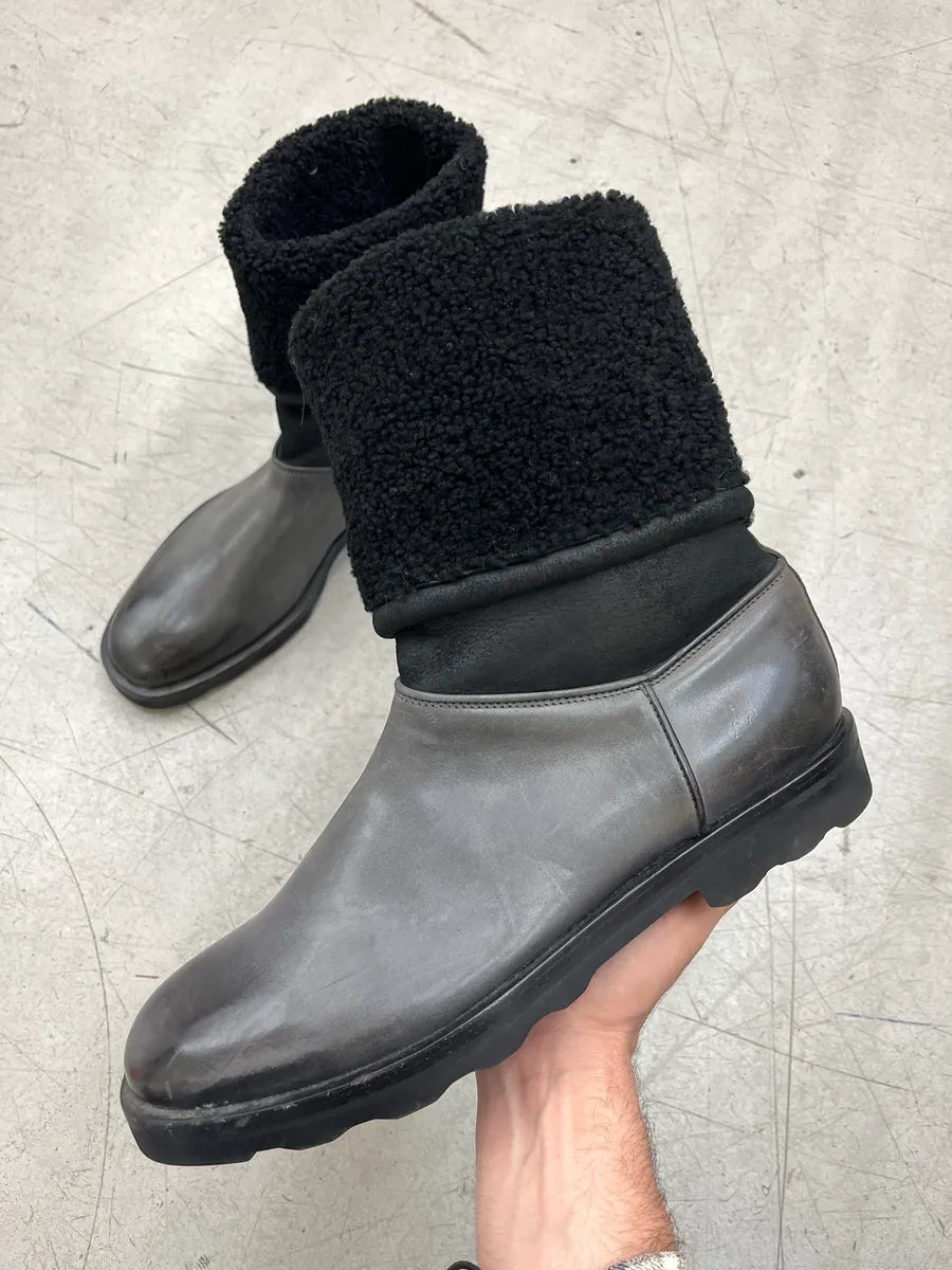 2000s Maison Margiela Shearling Grey Leather Boots hADuqlcV 0
