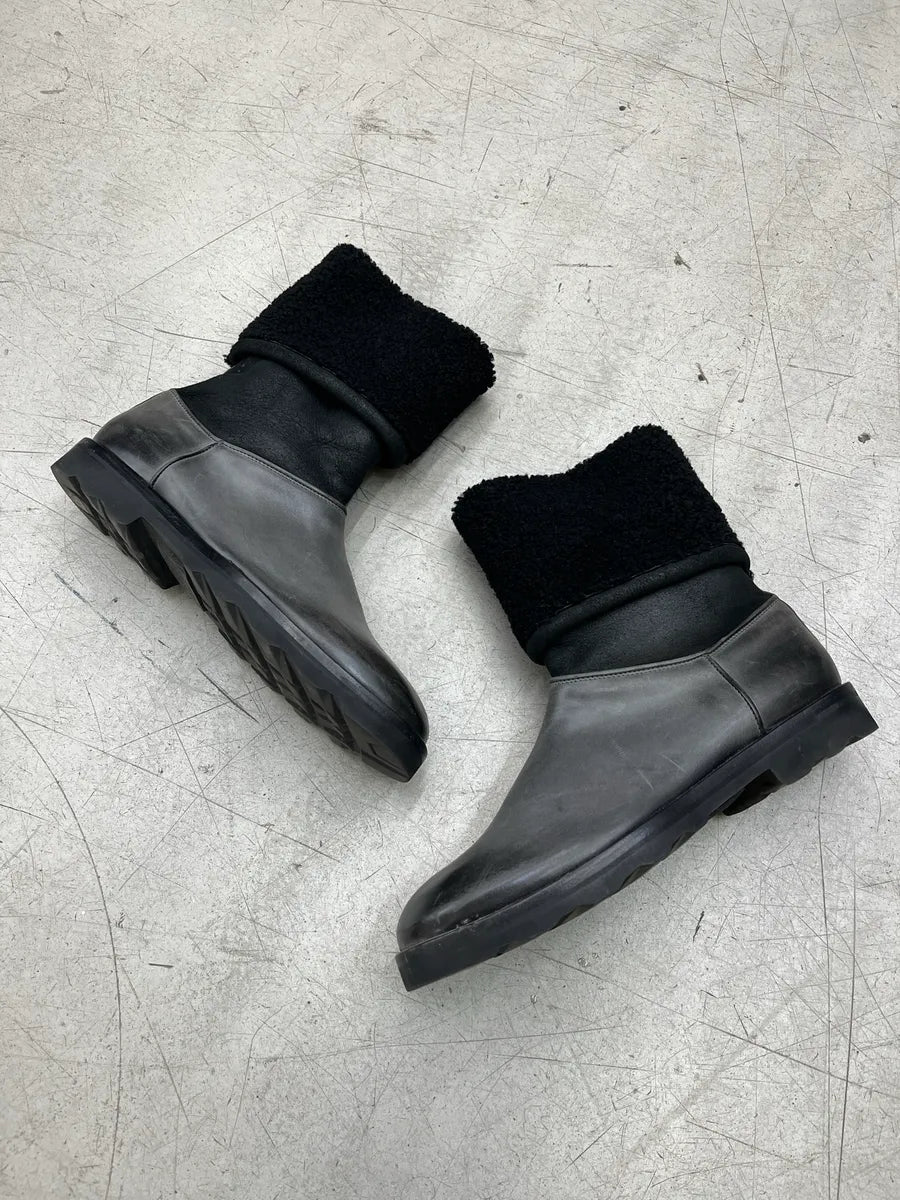 2000s Maison Margiela Shearling Grey Leather Boots hADuqlcV 1