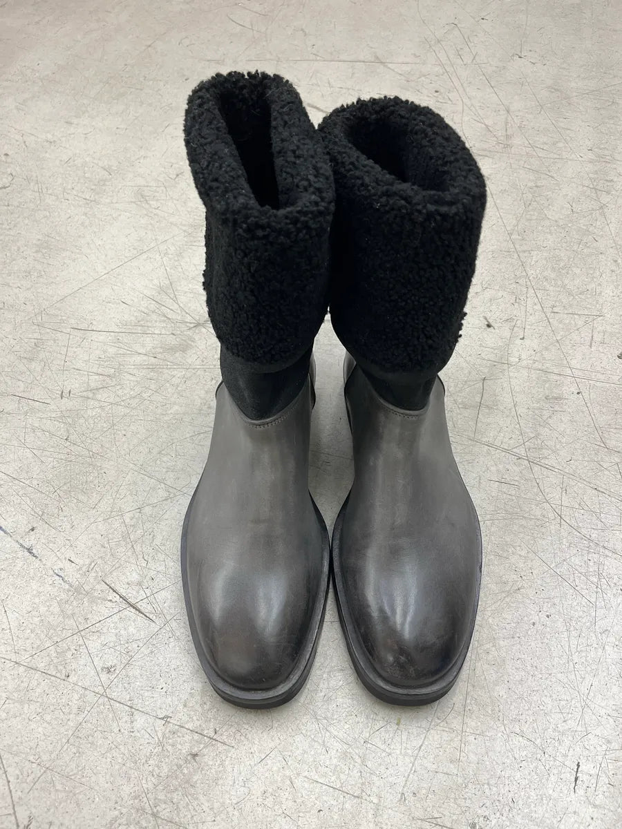2000s Maison Margiela Shearling Grey Leather Boots hADuqlcV 4