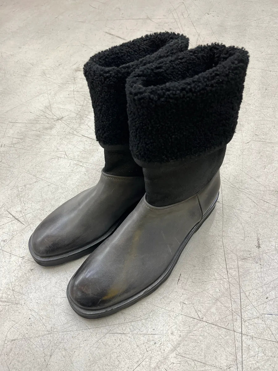 2000s Maison Margiela Shearling Grey Leather Boots hADuqlcV 3