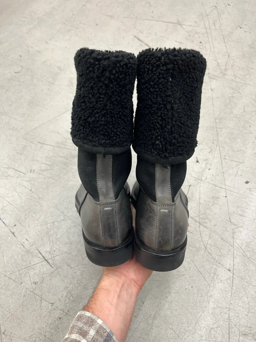 2000s Maison Margiela Shearling Grey Leather Boots hADuqlcV 5