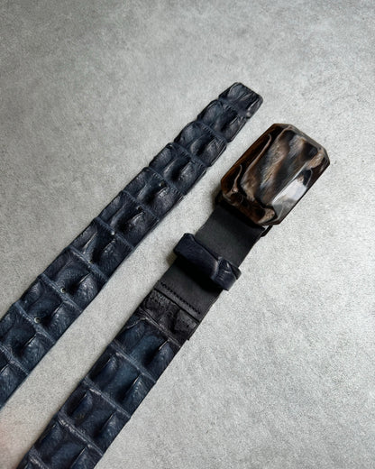 Scunzani Artisanal Navy Crocodile Leather Belt (OS) - 6