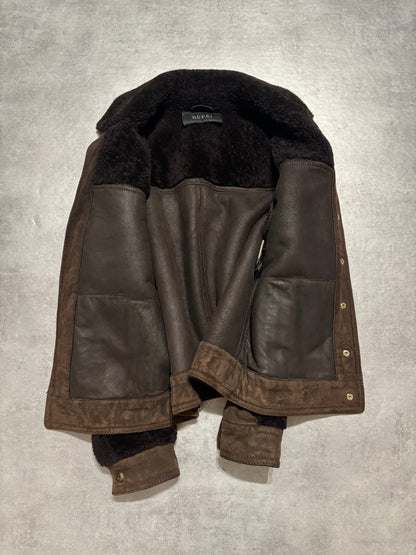 FW2002 Gucci Brown Shearling Lamb Fur Italian Leather Jacket (M) - 7