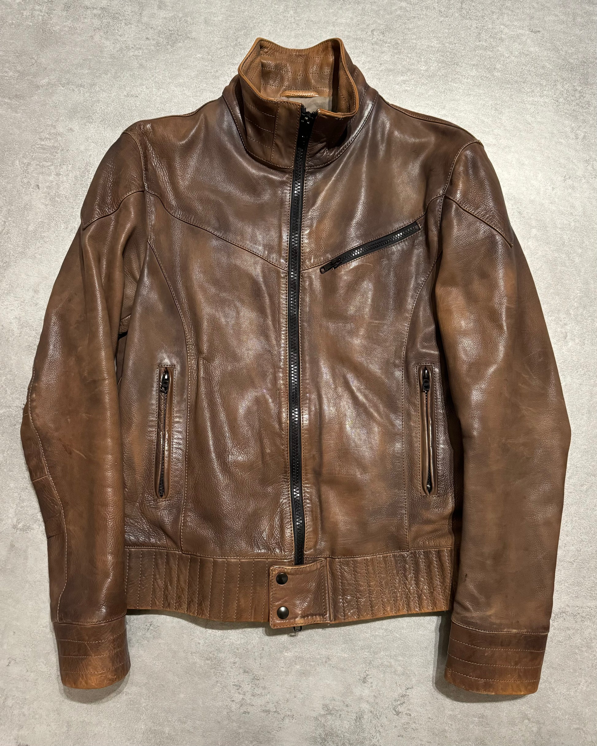 FW2011 Emporio Armani Brown Calf Leather Biker Jacket (M) - 2