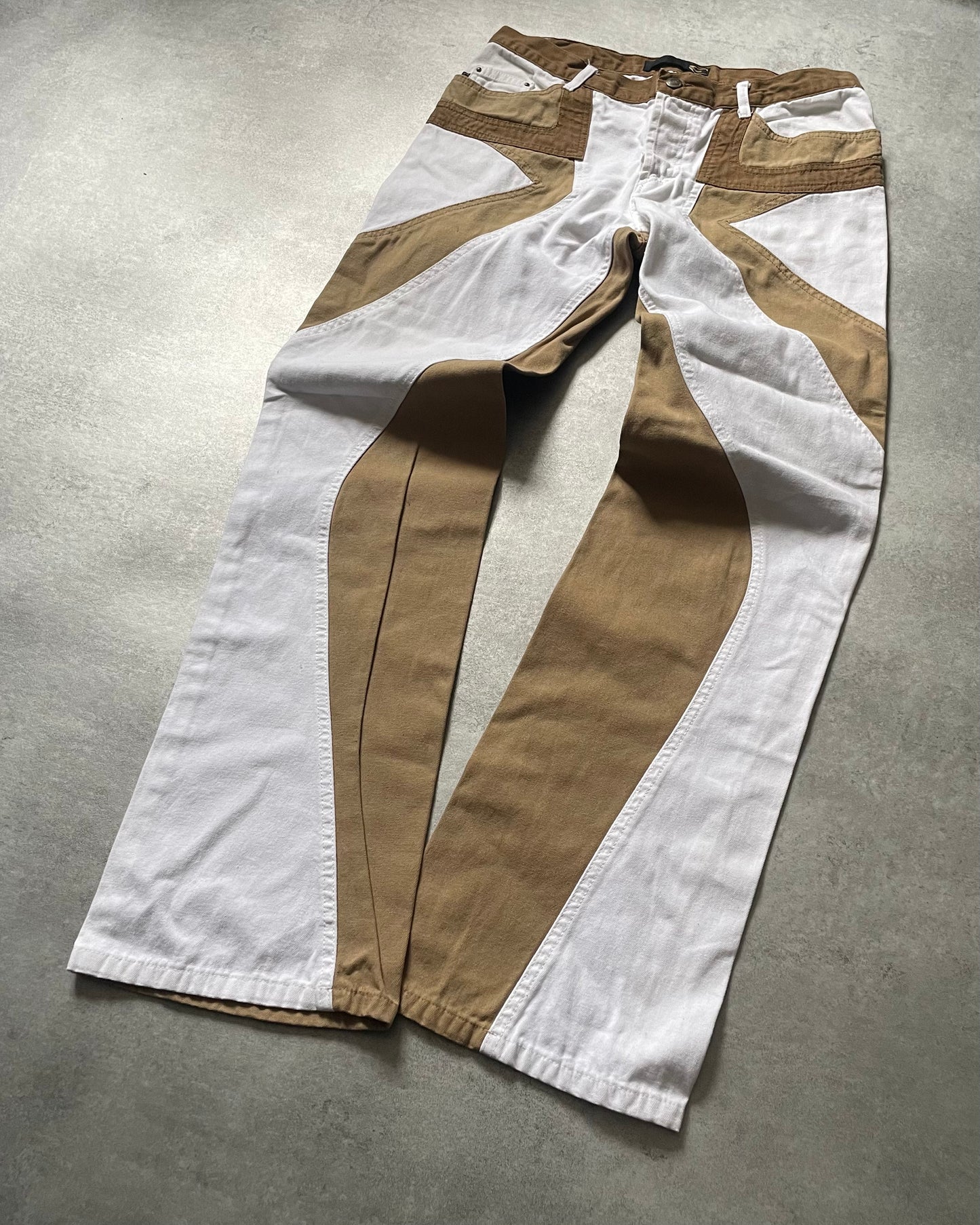 SS2004 Just Cavalli Geometrical Relaxed Tricolor Beige White Pants (M) - 4