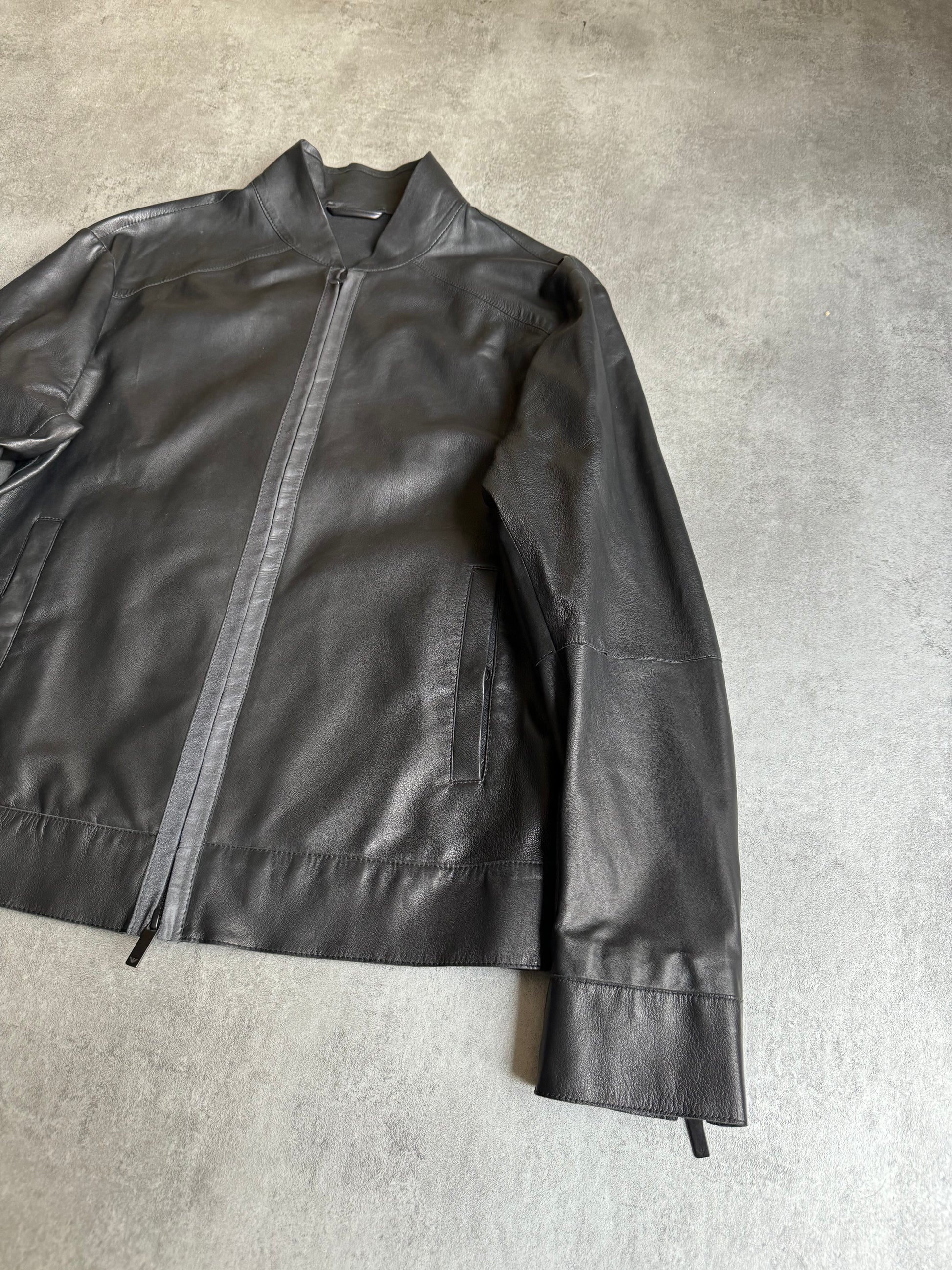 AW2015 Emporio Armani Black Minimalist Light Lamb Leather Jacket (S/M) - 3