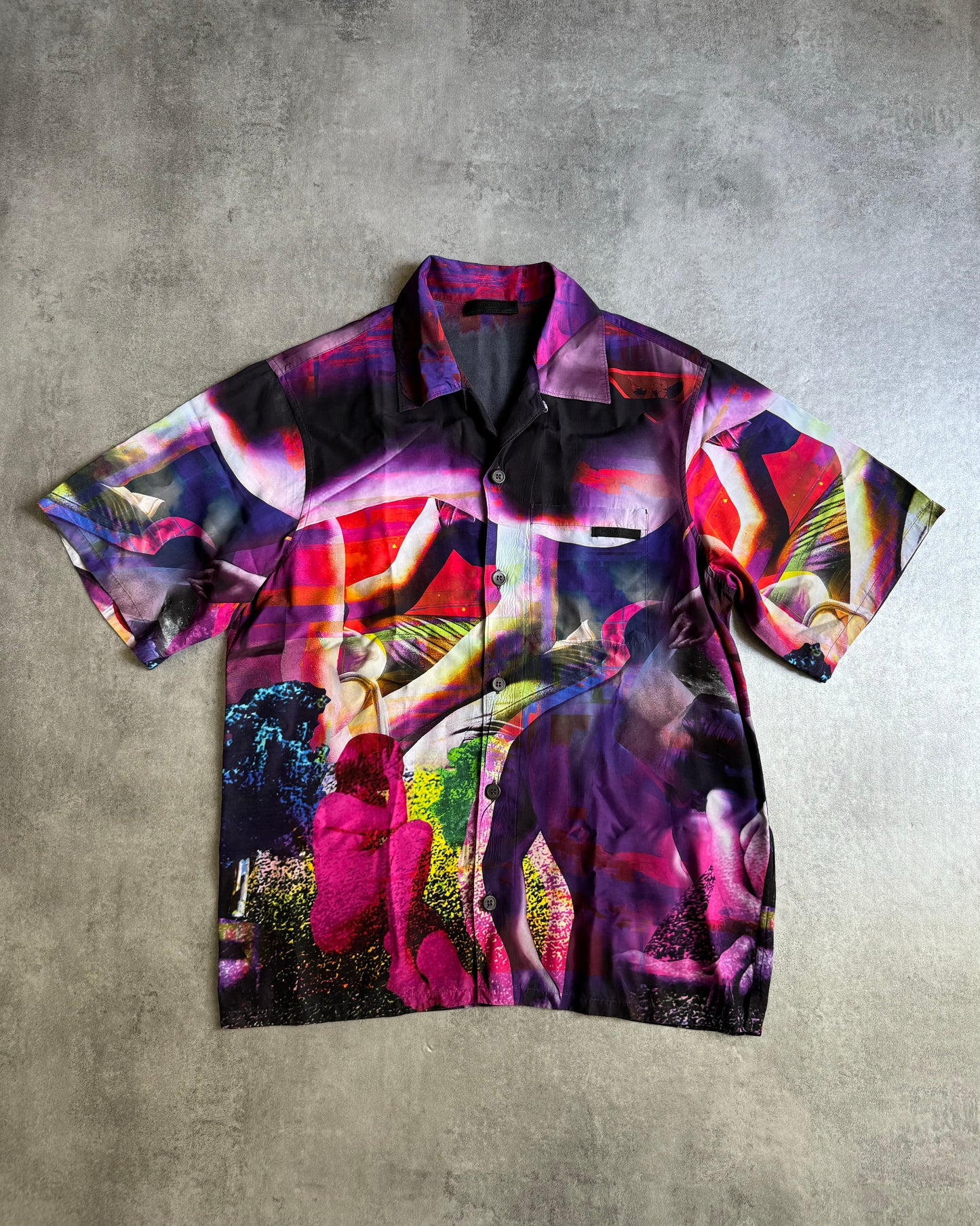 SS2019 Prada Psychedelic Amethyst Silk Bowling Shirt (L) - 1