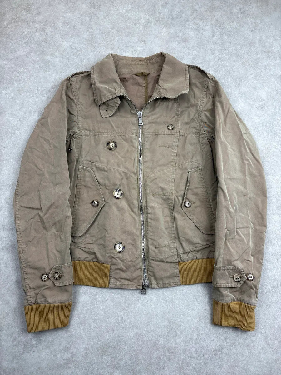 2000s Prada Light Brown Buttoned Stitched Bomber Jacket hLRKOzpV 2