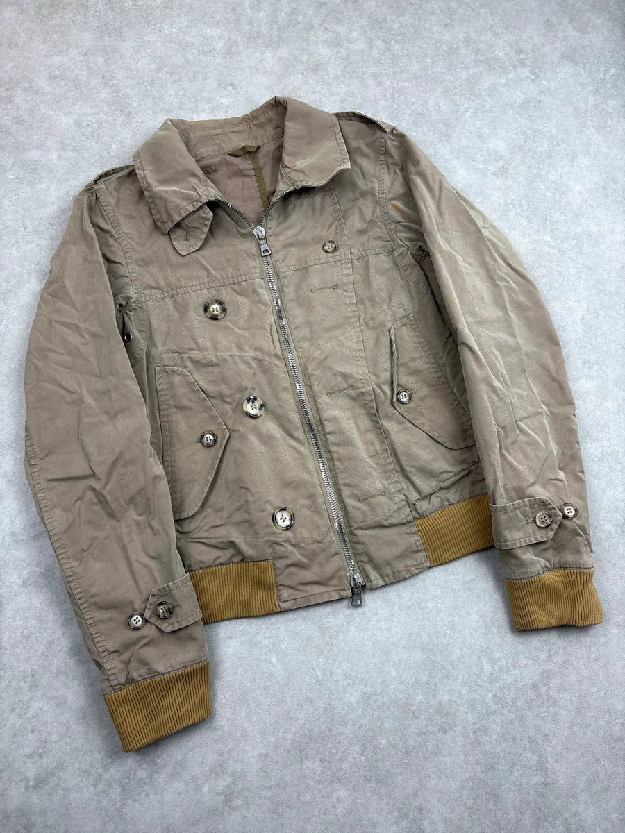 2000s Prada Light Brown Buttoned Stitched Bomber Jacket hLRKOzpV 3