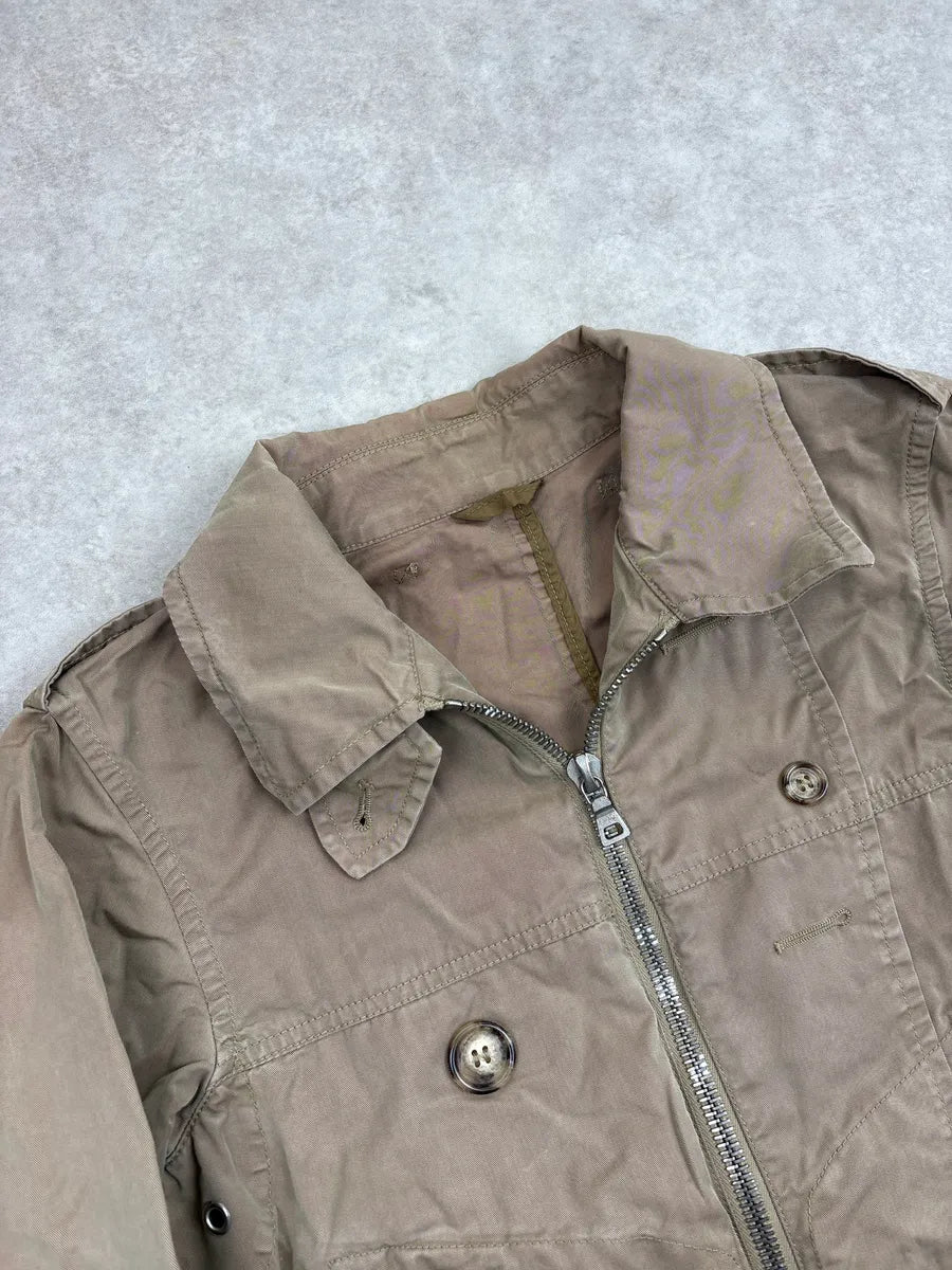2000s Prada Light Brown Buttoned Stitched Bomber Jacket hLRKOzpV 4