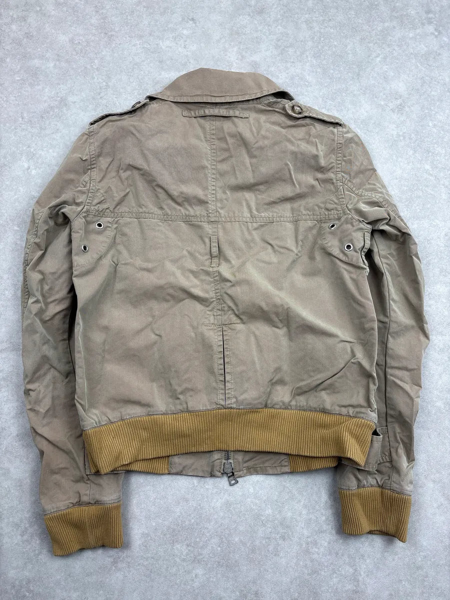 2000s Prada Light Brown Buttoned Stitched Bomber Jacket hLRKOzpV 5