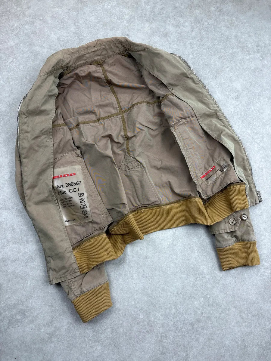 2000s Prada Light Brown Buttoned Stitched Bomber Jacket hLRKOzpV 6