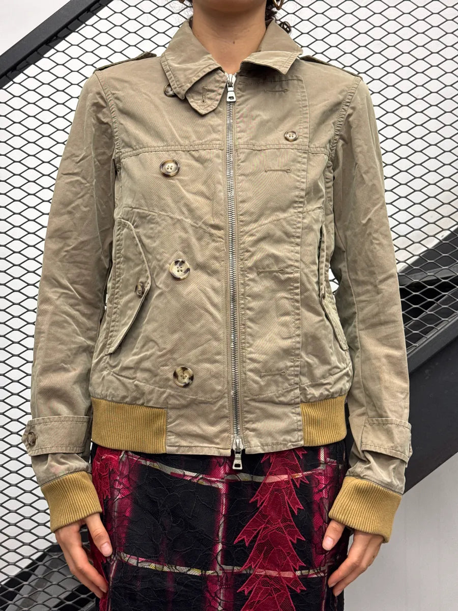 2000s Prada Light Brown Buttoned Stitched Bomber Jacket hLRKOzpV 0