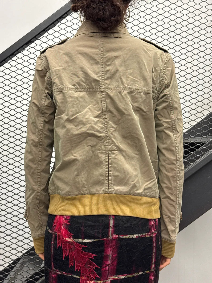 2000s Prada Light Brown Buttoned Stitched Bomber Jacket hLRKOzpV 1