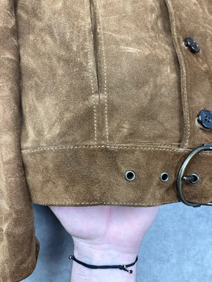 FW2019 Saint Laurent Brown Belted Suede Leather Jacket hNAwmgDi 9