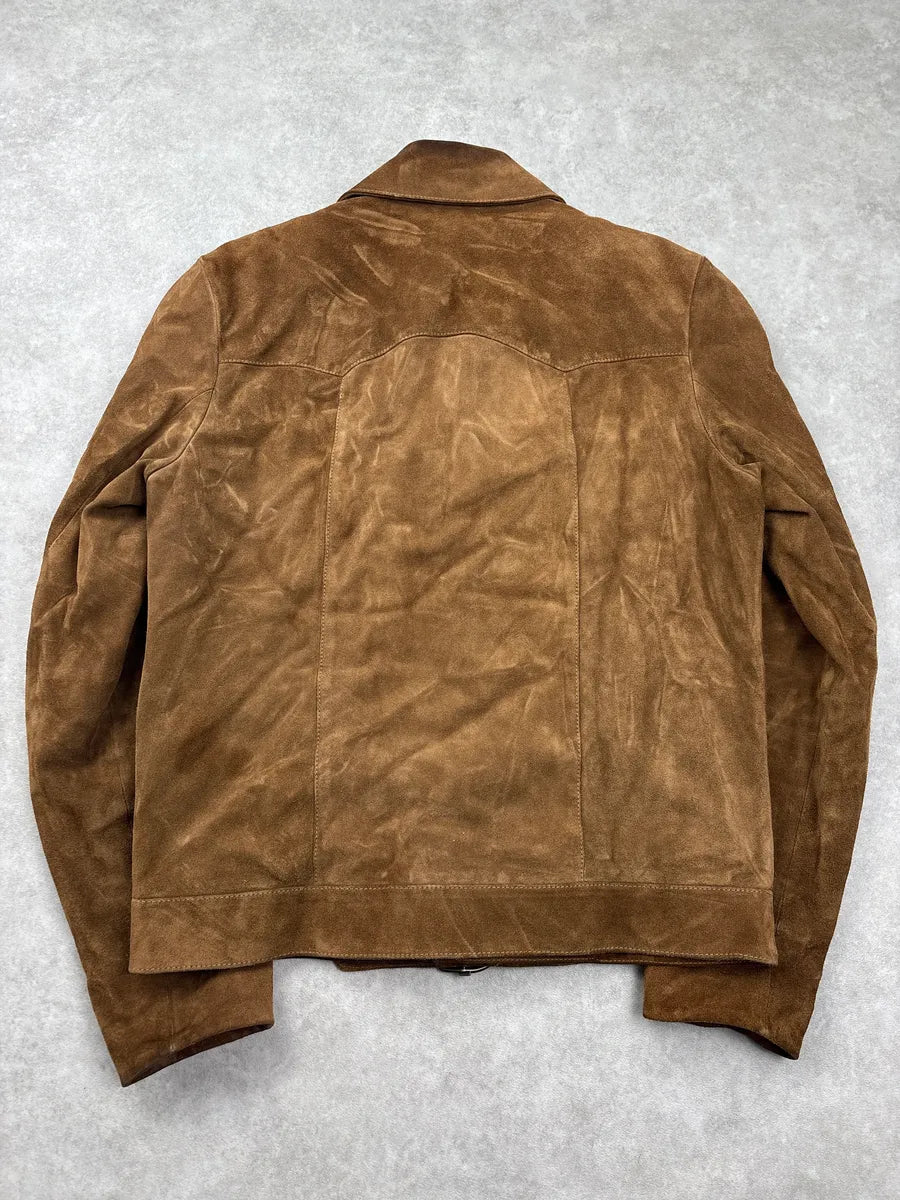 FW2019 Saint Laurent Brown Belted Suede Leather Jacket hNAwmgDi 5