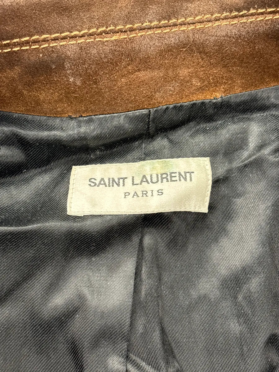 FW2019 Saint Laurent Brown Belted Suede Leather Jacket hNAwmgDi 11