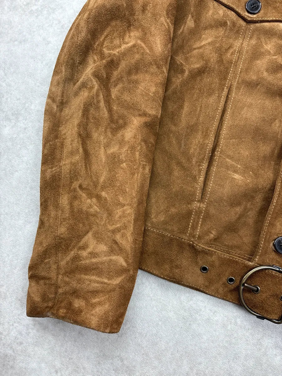 FW2019 Saint Laurent Brown Belted Suede Leather Jacket hNAwmgDi 8