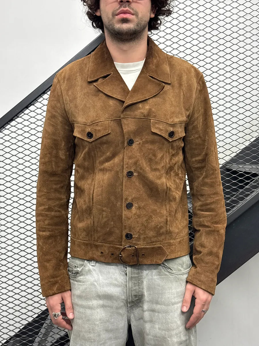 FW2019 Saint Laurent Brown Belted Suede Leather Jacket hNAwmgDi 1