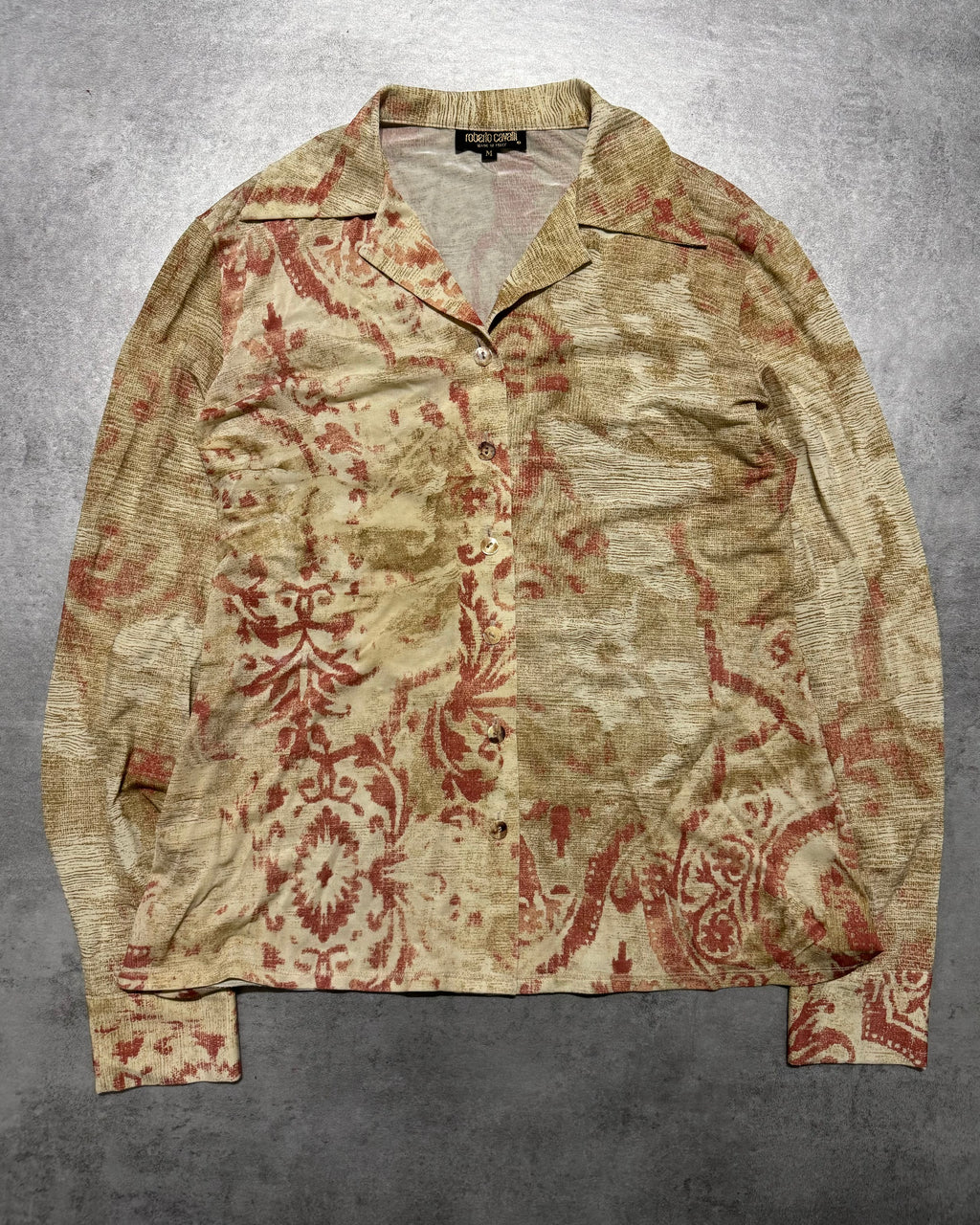 2000s Roberto Cavalli Floral Royal Edgy Mozaic Shirt (XS) - 1