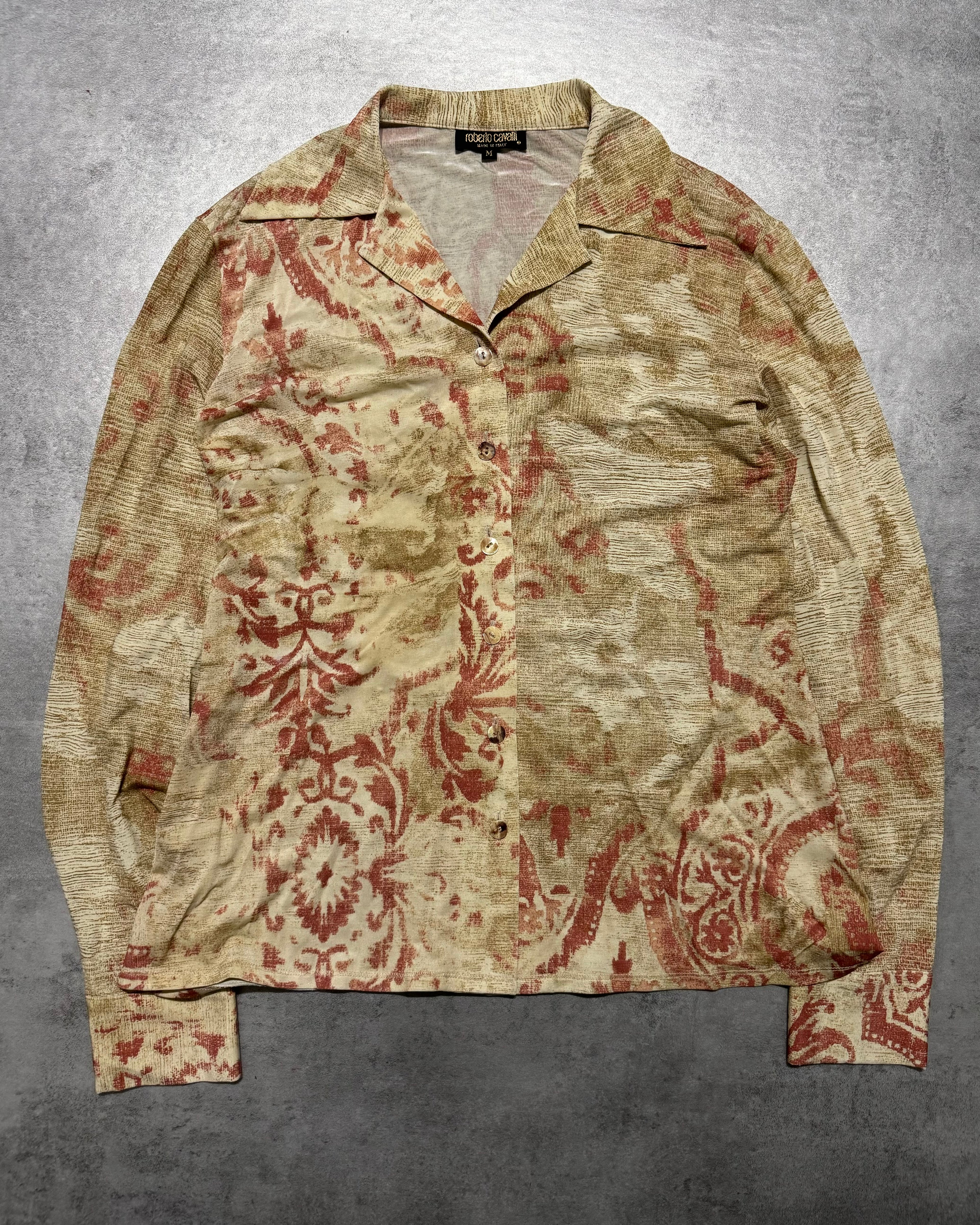 2000s Roberto Cavalli Floral Royal Edgy Mozaic Shirt (XS) - 1