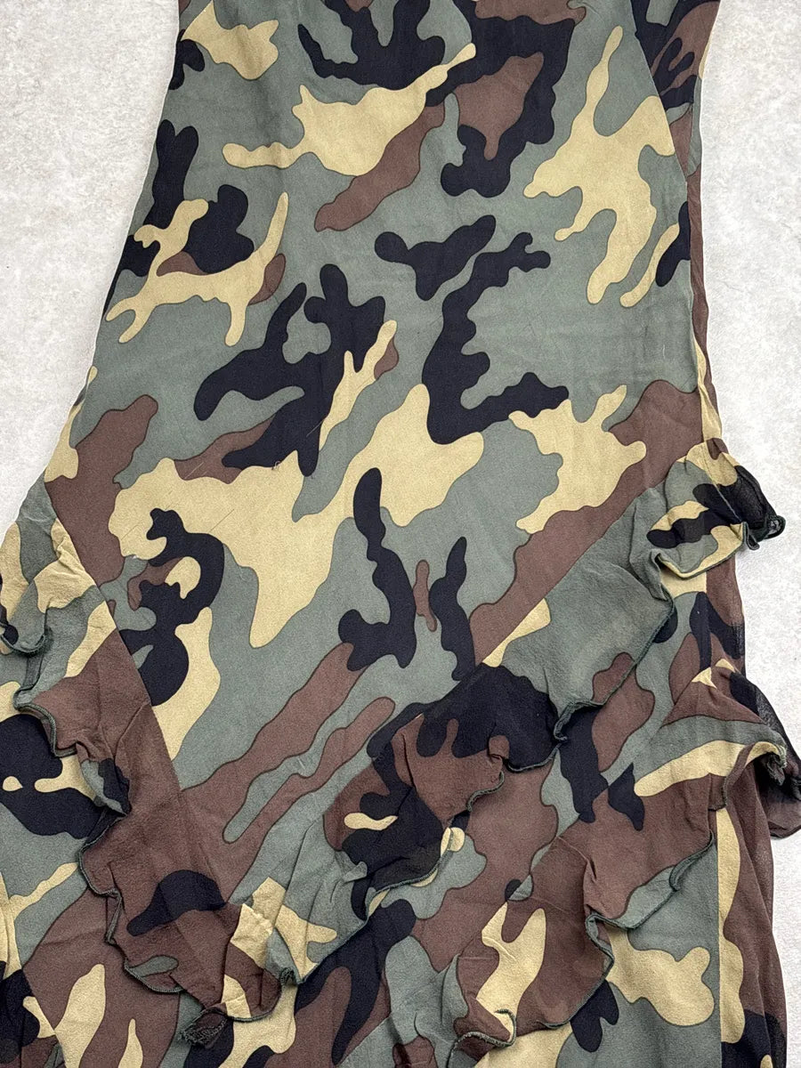 2010s Moschino Camouflage Silk Ruffled Dress hObYrQDJ 4