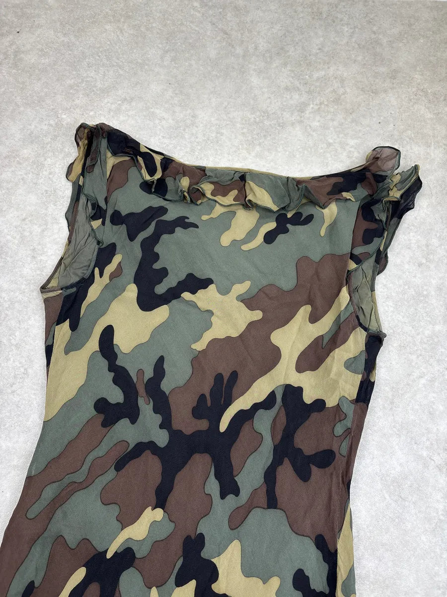 2010s Moschino Camouflage Silk Ruffled Dress hObYrQDJ 6