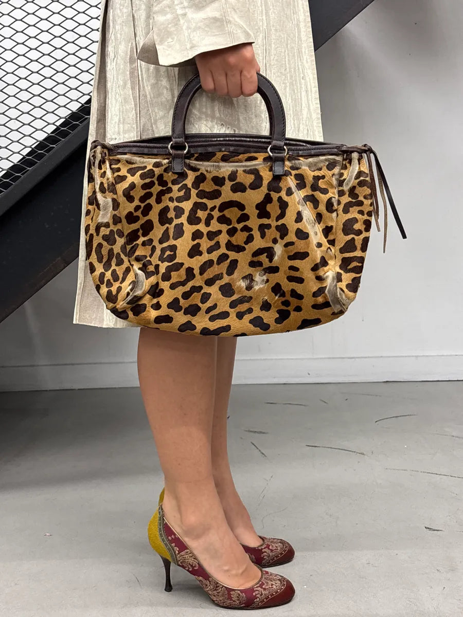 2000s Prada Brown Pony Hair Cheetah Top Handle Bag hPJIvquG 0