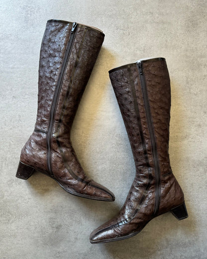 SS2000 Prada Ostrich Leather Brown High Boots  (39) - 3