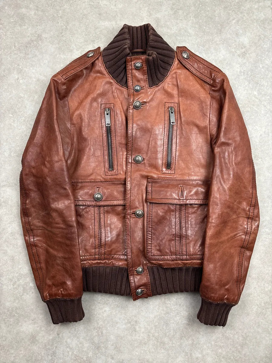 AW2008 Gucci Brown Leather Madonna Bomber Jacket by Frida Giannini hUIJezky 0