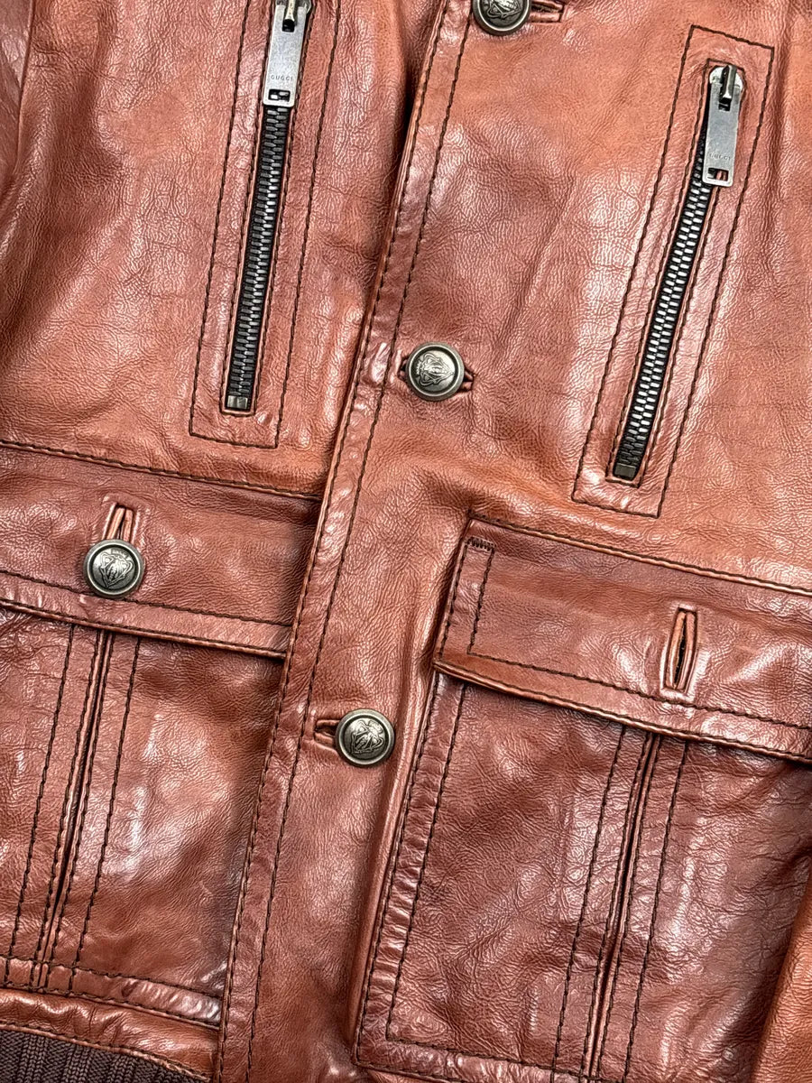 AW2008 Gucci Brown Leather Madonna Bomber Jacket by Frida Giannini hUIJezky 7