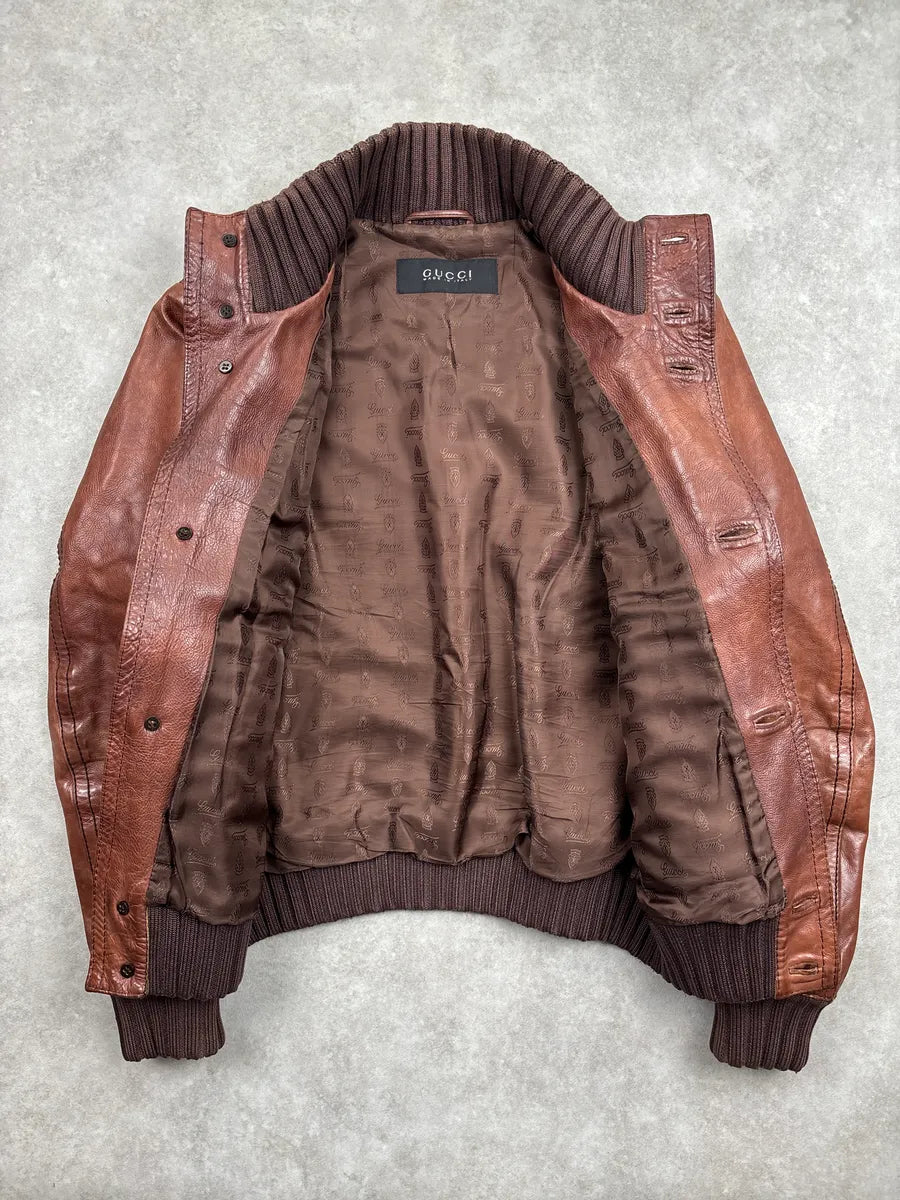 AW2008 Gucci Brown Leather Madonna Bomber Jacket by Frida Giannini hUIJezky 6