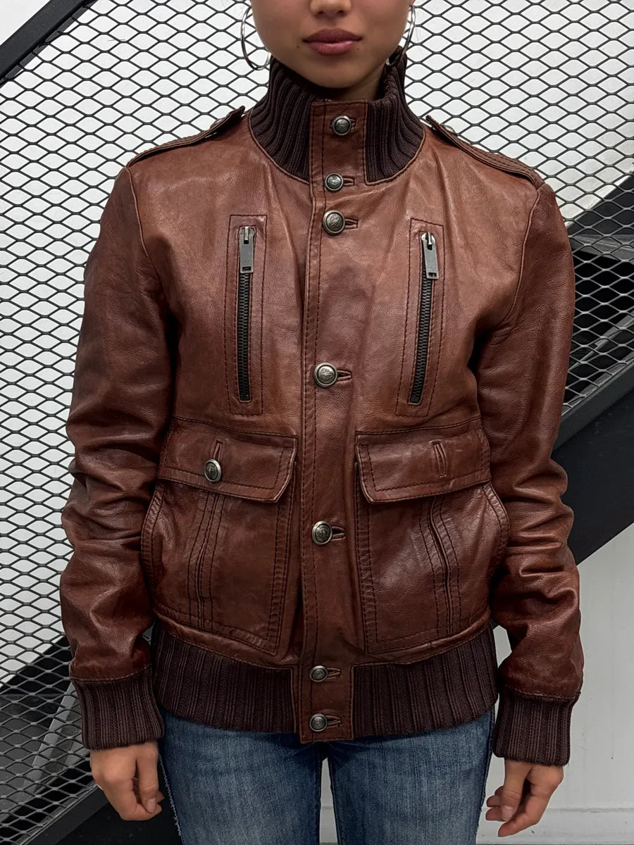 AW2008 Gucci Brown Leather Madonna Bomber Jacket by Frida Giannini hUIJezky 4