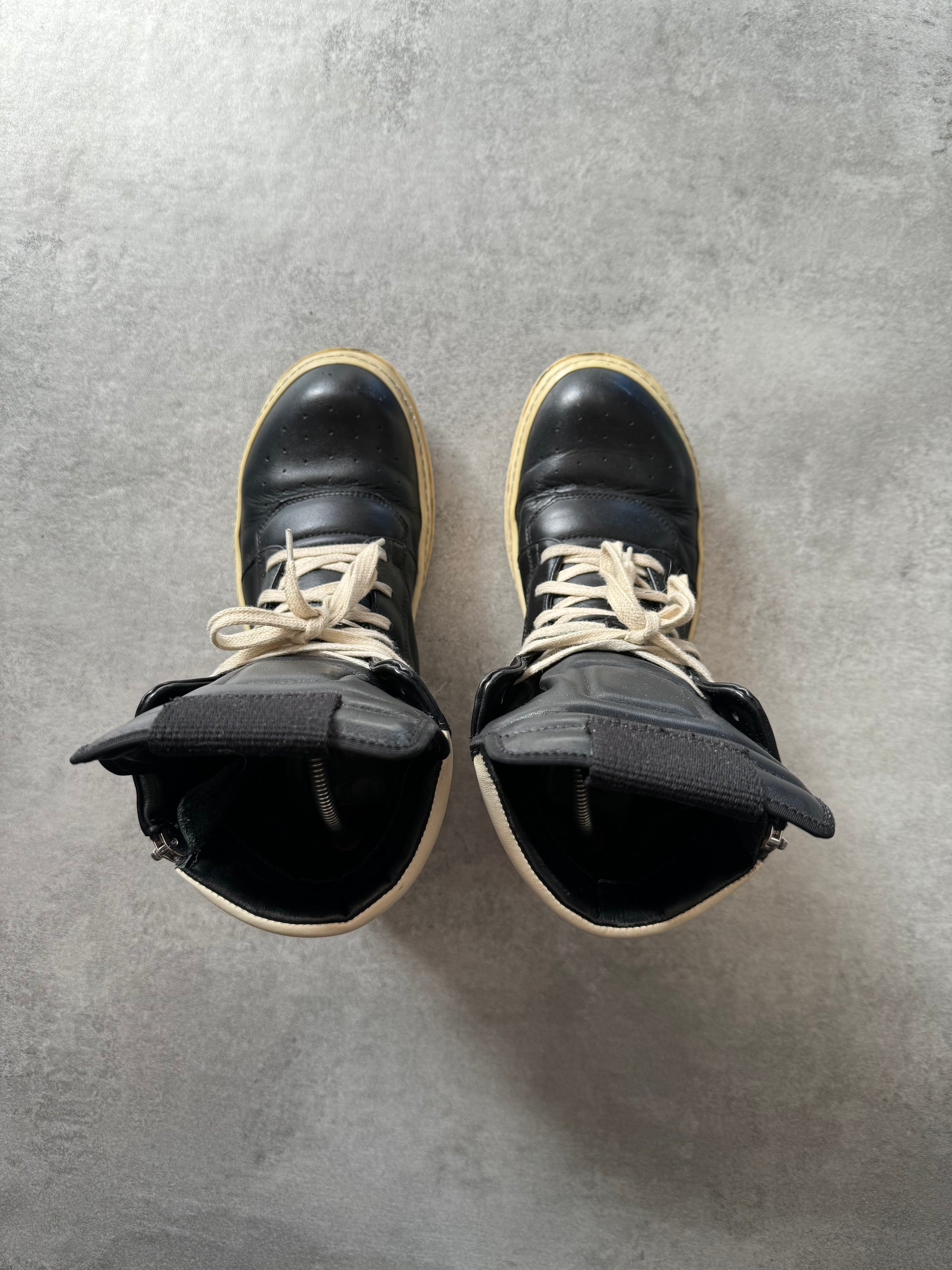 Rick Owens Black & White Leather Geobasket  (41) - 4