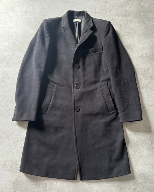 2000s Dries Van Noten Minimalist Navy Wool Long Jacket (M) - 1
