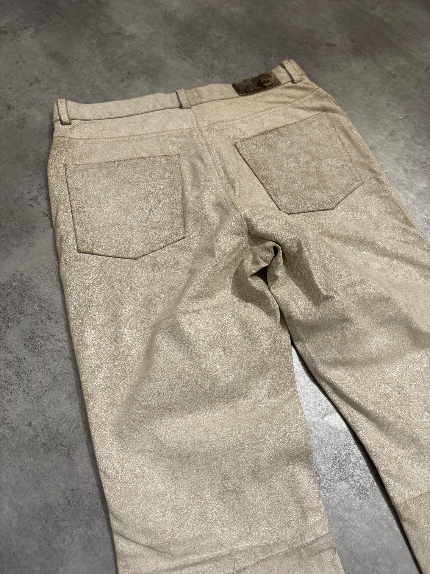 AW2006 Cavalli White Cracked Leather Italian Pants (S/M) - 4