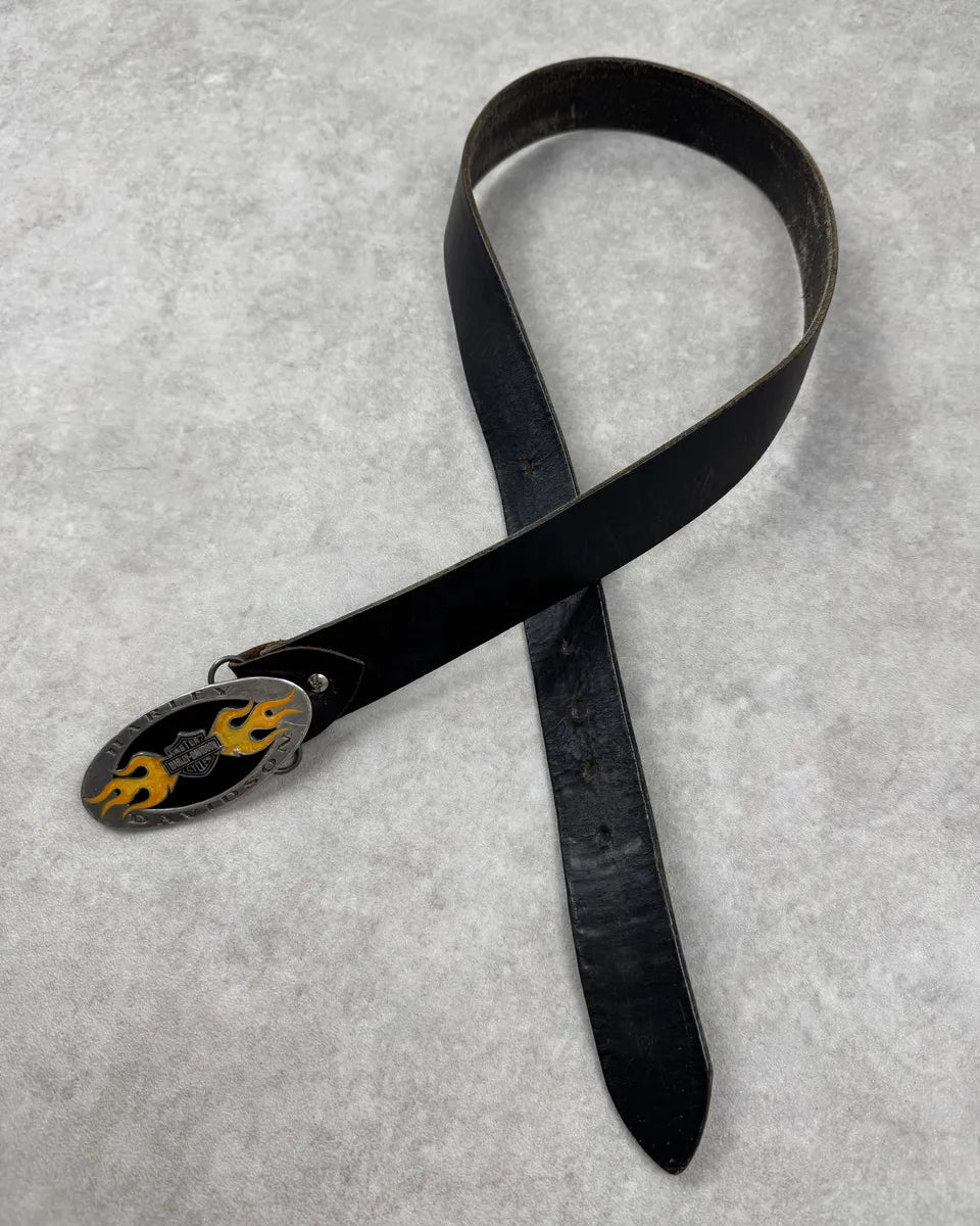 Harley Davidson Fire Motar Buckle Black Leather Belt cgaFdqE 0