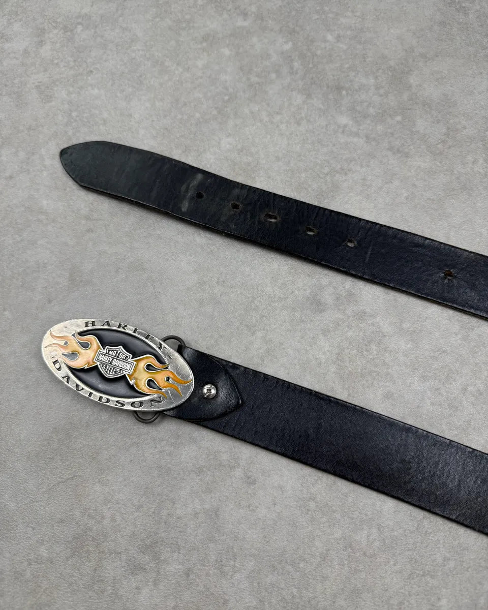Harley Davidson Fire Motar Buckle Black Leather Belt cgaFdqE 3