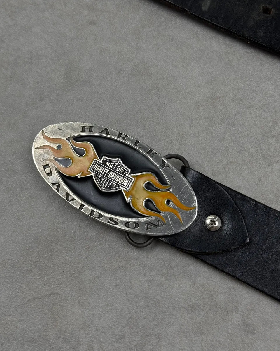 Harley Davidson Fire Motar Buckle Black Leather Belt cgaFdqE 4