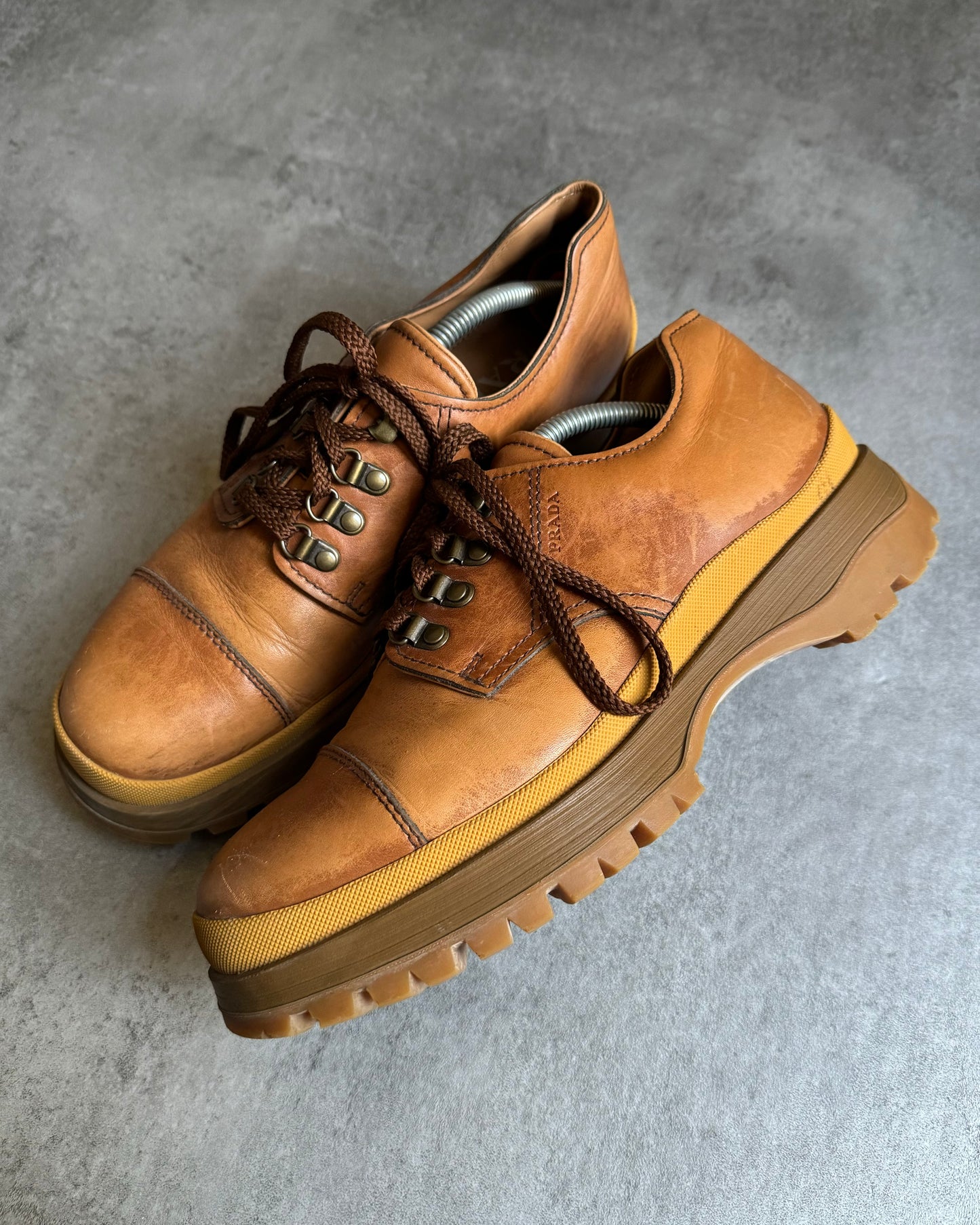 AW2018 Prada Brixxen Derby Lace Ups Camel Leather Shoes (42) - 2