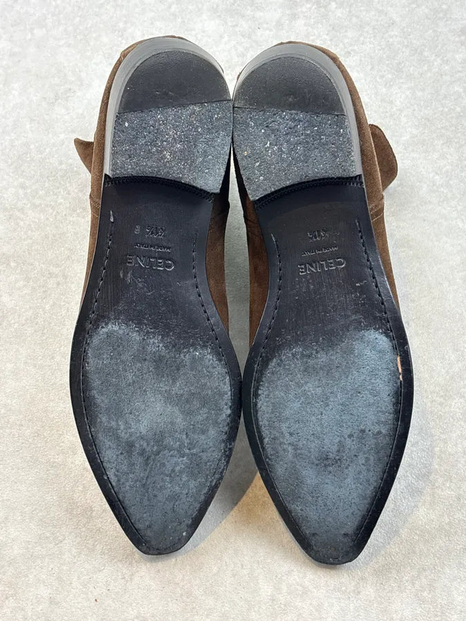 Celine Tan Brown Suede Ring Buckle Boots by Hedi Slimane gMPeEqY 7