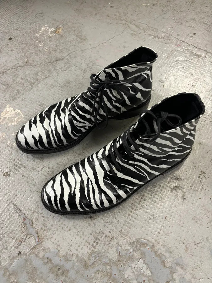 SS2014 Saint Laurent Black Zebra Leather Boots by Hedi Slimane ssDiECq 3