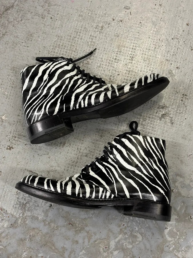 SS2014 Saint Laurent Black Zebra Leather Boots by Hedi Slimane ssDiECq 8