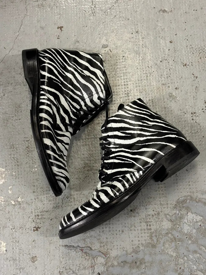 SS2014 Saint Laurent Black Zebra Leather Boots by Hedi Slimane ssDiECq 6
