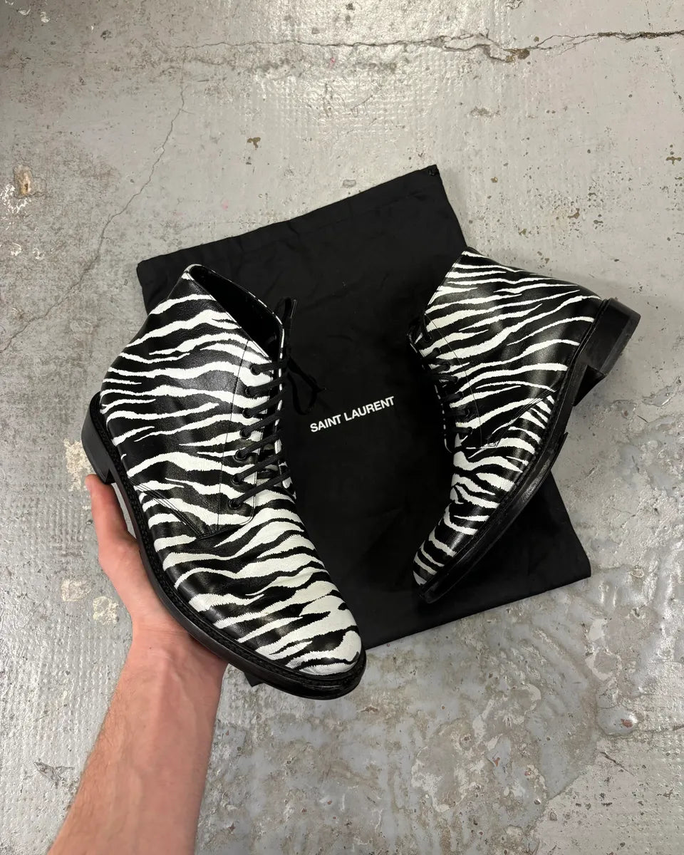 SS2014 Saint Laurent Black Zebra Leather Boots by Hedi Slimane ssDiECq 0