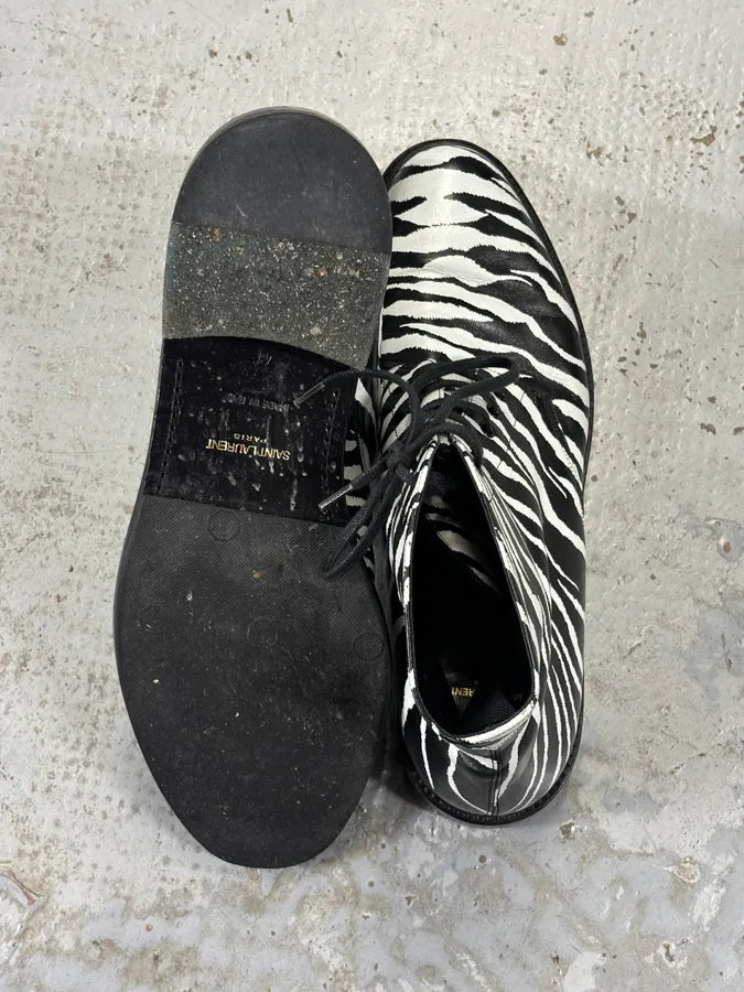SS2014 Saint Laurent Black Zebra Leather Boots by Hedi Slimane ssDiECq 12