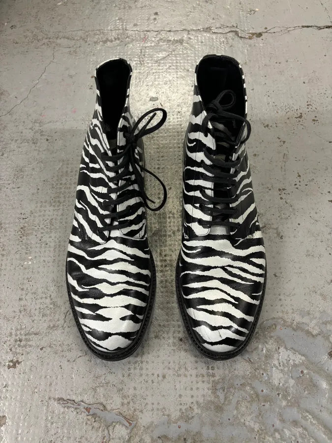 SS2014 Saint Laurent Black Zebra Leather Boots by Hedi Slimane ssDiECq 2