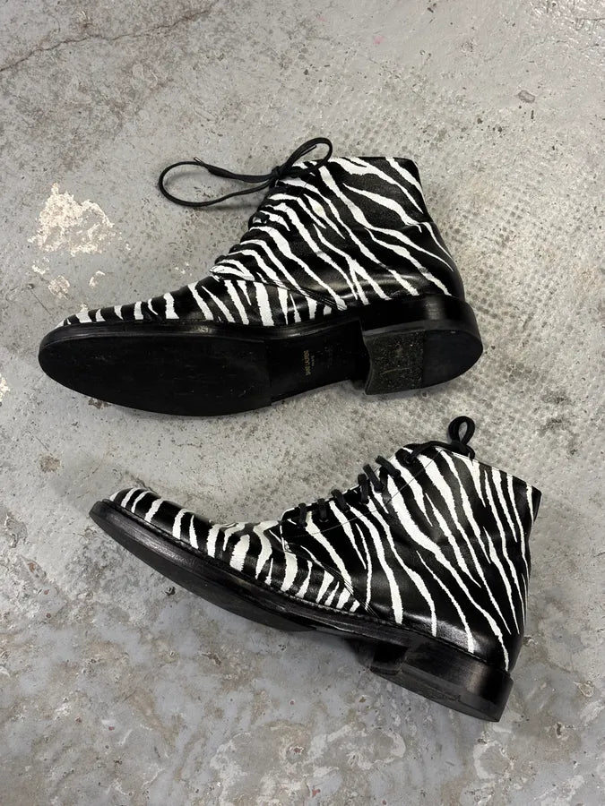 SS2014 Saint Laurent Black Zebra Leather Boots by Hedi Slimane ssDiECq 9